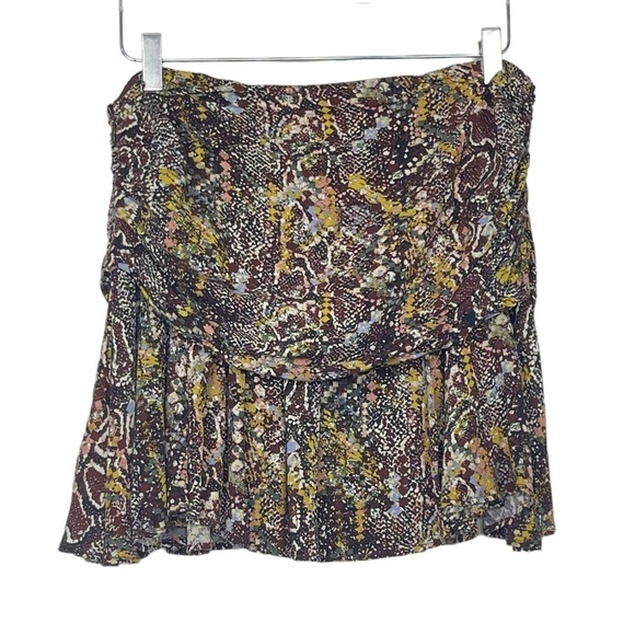 Free People Skirt Womens 6 Saturday Sun Mini Miniskirt Brown Yellow Print Ruched - Picture 6 of 13